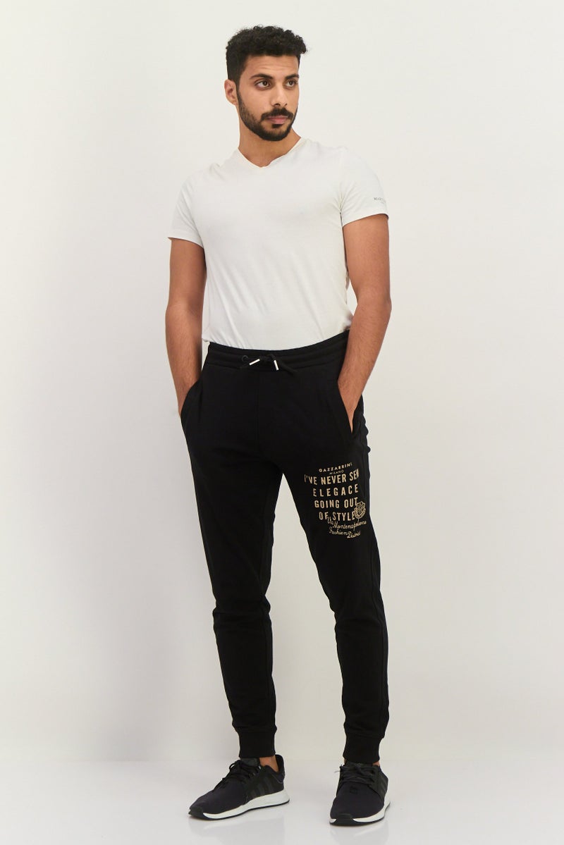 Gazzarrini Men Regular Fit Printed Drawstring Jogger Pants, Black - Image 2