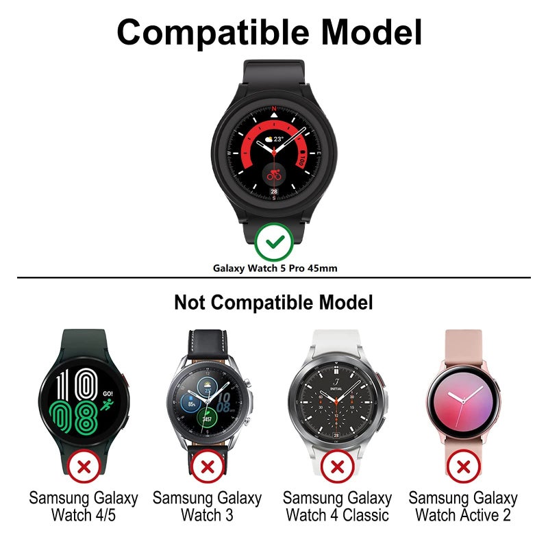 HASDON [6+6Pack] Case and Screen Protector for Samsung Galaxy Watch 5 pro 45mm, Bubble Free Tempered Glass Screen Protector + Waterproof Matte Hard PC Bumper Full Protective Cover - Image 2