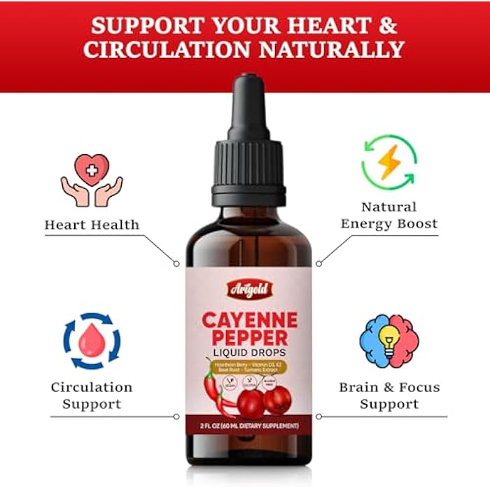 Arigold Cayenne Pepper Drops – Circulation & Energy Support Liquid Supplement with Hawthorn Berry, Beet Root, Turmeric, Vitamins D3 + K2, Ceylon Cinnamon, Berberine & Ginseng – Vegan, Non-GMO, 2 fl oz - Image 2