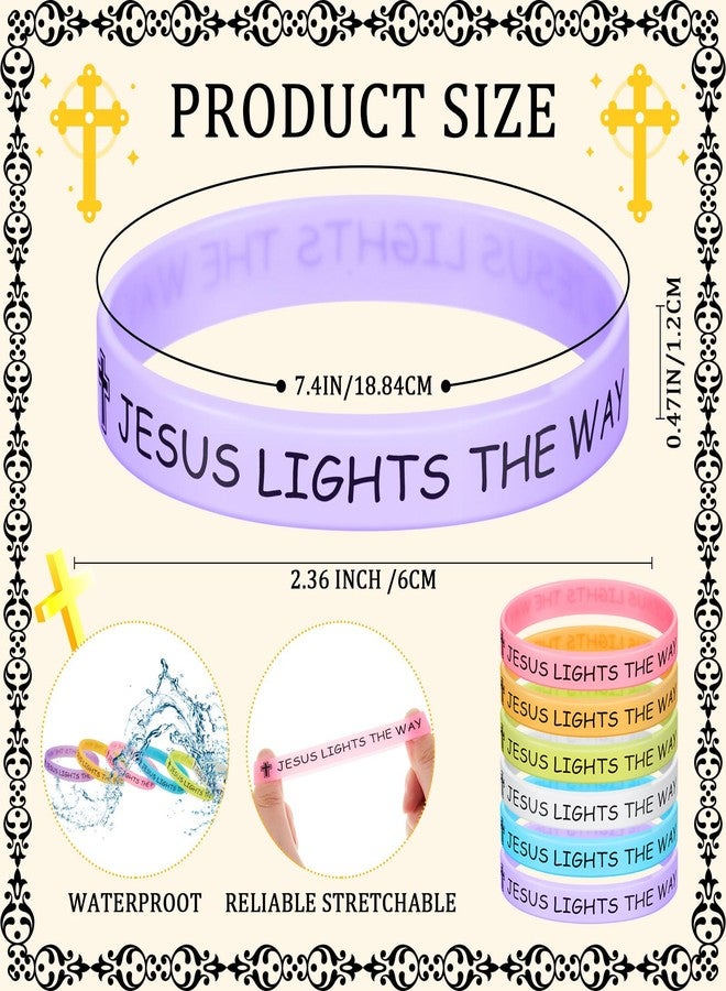Tondiamo 60 Pcs 8'' Christian Glow in the Dark Wristbands Bulk, Jesus Lights the Way Wristbands, Luminous Silicone Bracelets, Christian Gift for Missionaries Religious Church Giveaway (Multicolor) - Image 2