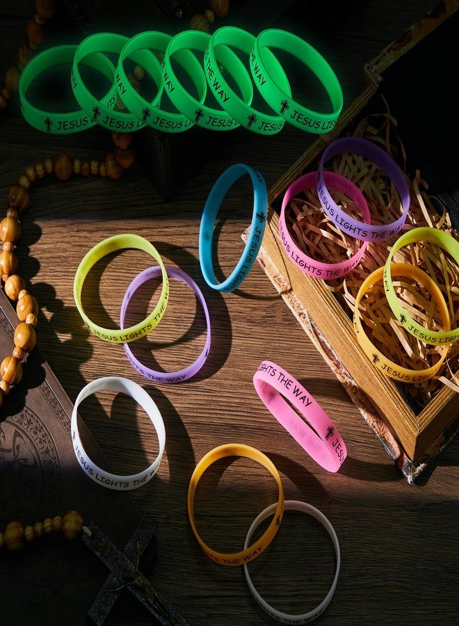Tondiamo 60 Pcs 8'' Christian Glow in the Dark Wristbands Bulk, Jesus Lights the Way Wristbands, Luminous Silicone Bracelets, Christian Gift for Missionaries Religious Church Giveaway (Multicolor) - Image 5