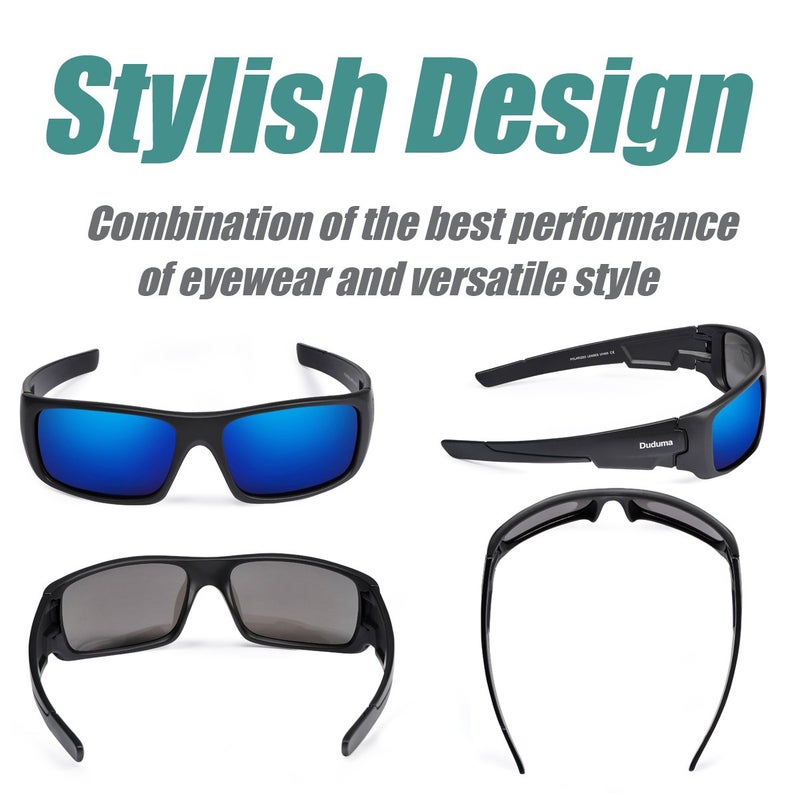 Duduma TR601 Polarized Sports Sunglasses for Men Women Baseball Running Cycling Fishing Driving Golf Hiking Superlight Frame (Black matte frame with blue lens) - Image 2