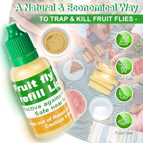 Qualirey 6 Pack Fruit Fly Trap Refill Liquid, 0.68oz Per Bottle Liquid Fruit Fly Traps for Indoors, Non Toxic Bait Safe Near Pets, Food and Kids, Lure Refill for Home Kitchen - Image 3