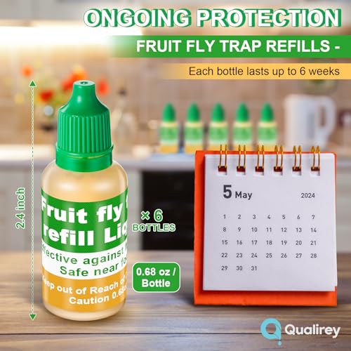 Qualirey 6 Pack Fruit Fly Trap Refill Liquid, 0.68oz Per Bottle Liquid Fruit Fly Traps for Indoors, Non Toxic Bait Safe Near Pets, Food and Kids, Lure Refill for Home Kitchen - Image 2