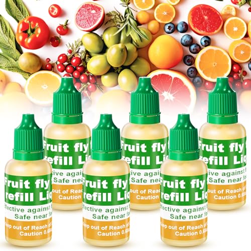 Qualirey 6 Pack Fruit Fly Trap Refill Liquid, 0.68oz Per Bottle Liquid Fruit Fly Traps for Indoors, Non Toxic Bait Safe Near Pets, Food and Kids, Lure Refill for Home Kitchen - Image 1