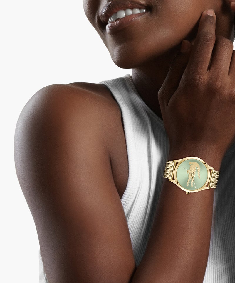 LACOSTE ساعة نسائية دائرية أنالوج بحالة رقيقة من الفولاذ الذهبي المطلي بالأيونات - Image 5