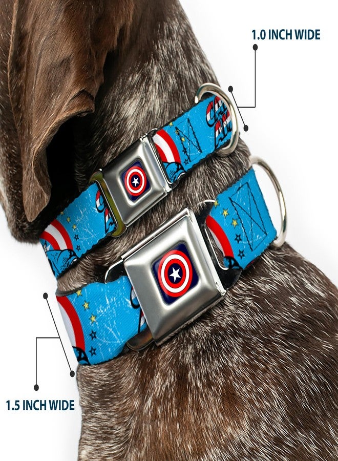 Buckle Down Dog Collar Seatbelt Buckle Captain America Action Pose Weathered Blue 15 to 26 Inches 1.0 Inch Wide - Image 2