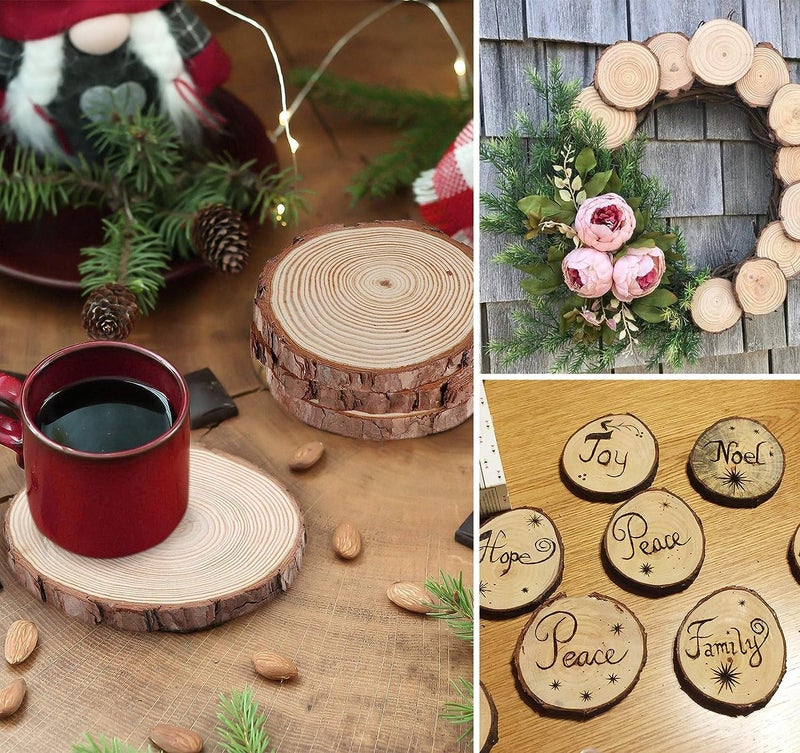 William Craft Unfinished Wood Slices for centerpieces 18 PCS 5.1-5.5 Inch,Round Wooden Discs with Tree Bark,Wood Cookies Circles for Crafts Christmas Ornaments,Wood Slice for Rustic Wedding Decoration - Image 5