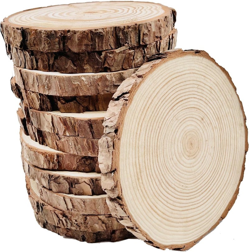 William Craft Unfinished Wood Slices for centerpieces 18 PCS 5.1-5.5 Inch,Round Wooden Discs with Tree Bark,Wood Cookies Circles for Crafts Christmas Ornaments,Wood Slice for Rustic Wedding Decoration - Image 1