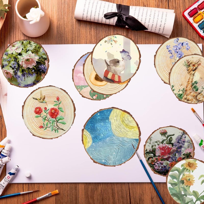 William Craft Unfinished Wood Slices for centerpieces 18 PCS 5.1-5.5 Inch,Round Wooden Discs with Tree Bark,Wood Cookies Circles for Crafts Christmas Ornaments,Wood Slice for Rustic Wedding Decoration - Image 4