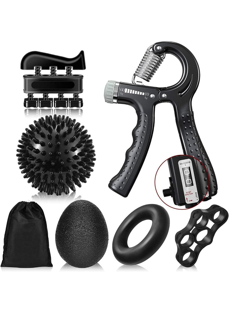 founder Grip Strength Trainer Kit with Counter 6 Pack, Adjustable Hand Grip Strengthener, Finger Exerciser, Finger Stretcher, Grip Ring and Stress Relief Grip Ball, Massage Ball for Recovery - Image 1