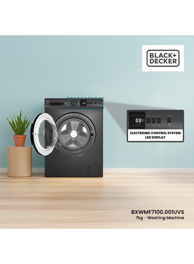 BLACK+DECKER 7kg Front Load Washing Machine, 1000 RPM Spin, 15 Wash Programs, LED Display, Eco Logic 7 kg 400 W BXWMF7100.001UVS Dark Grey - Image 2