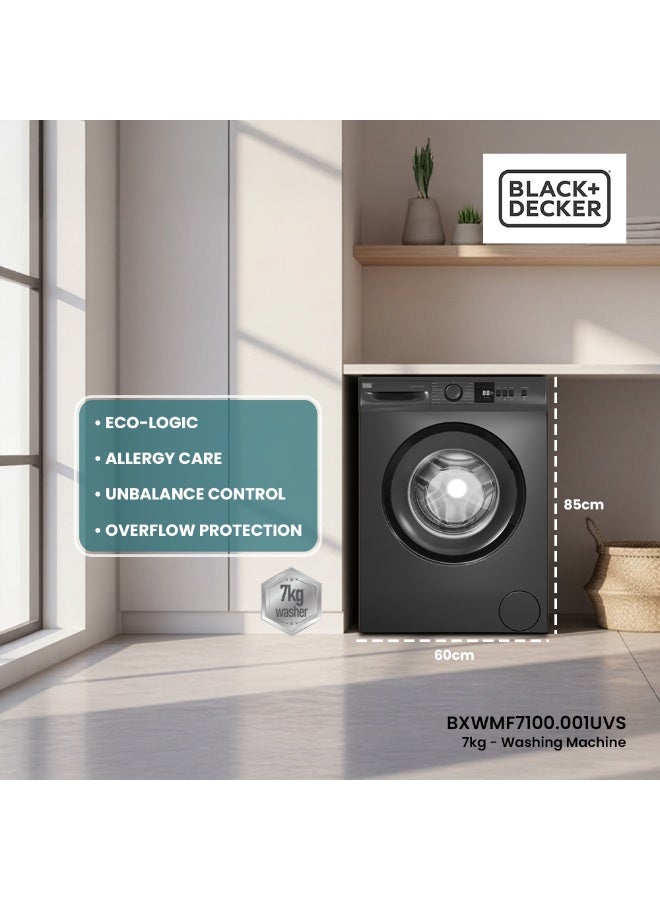 BLACK+DECKER 7kg Front Load Washing Machine, 1000 RPM Spin, 15 Wash Programs, LED Display, Eco Logic 7 kg 400 W BXWMF7100.001UVS Dark Grey - Image 4