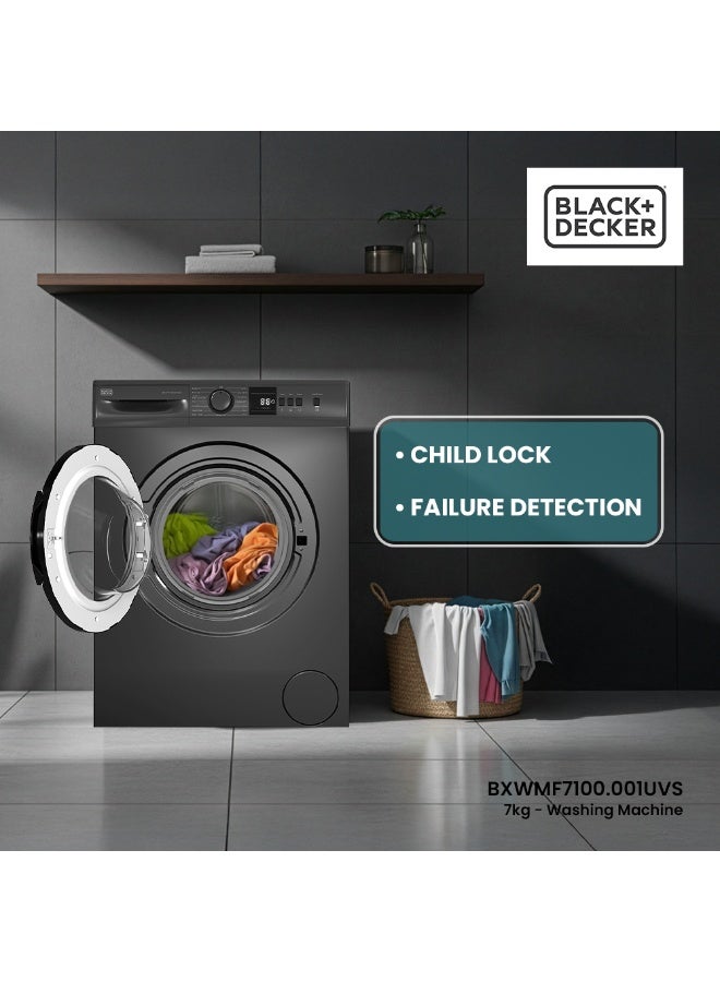 BLACK+DECKER 7kg Front Load Washing Machine, 1000 RPM Spin, 15 Wash Programs, LED Display, Eco Logic 7 kg 400 W BXWMF7100.001UVS Dark Grey - Image 5