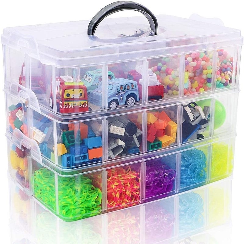 SGHUO 3-Tier Stackable Storage Container Box with Dividers-30 Compartments, Bead Organizers for Art Craft Storage, Washi Tape, Kids Toys, Jewelry, Beauty & Sewing Supplies - Image 1