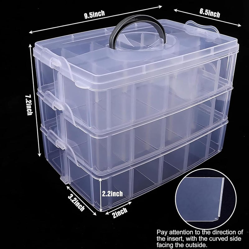 SGHUO 3-Tier Stackable Storage Container Box with Dividers-30 Compartments, Bead Organizers for Art Craft Storage, Washi Tape, Kids Toys, Jewelry, Beauty & Sewing Supplies - Image 2