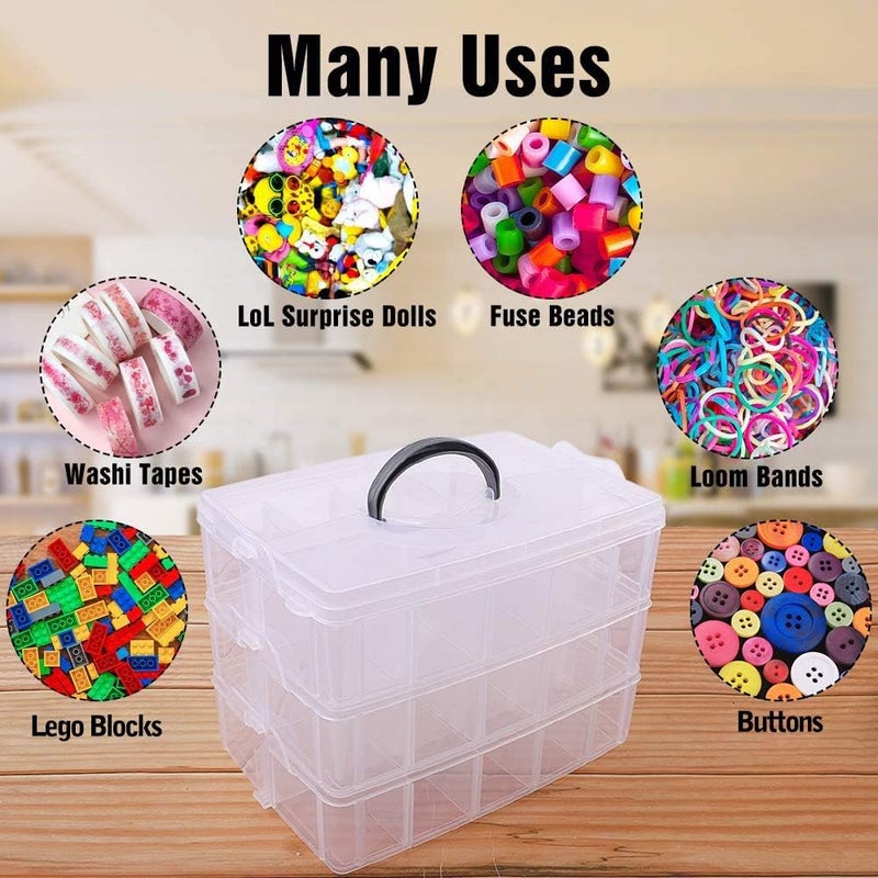 SGHUO 3-Tier Stackable Storage Container Box with Dividers-30 Compartments, Bead Organizers for Art Craft Storage, Washi Tape, Kids Toys, Jewelry, Beauty & Sewing Supplies - Image 4