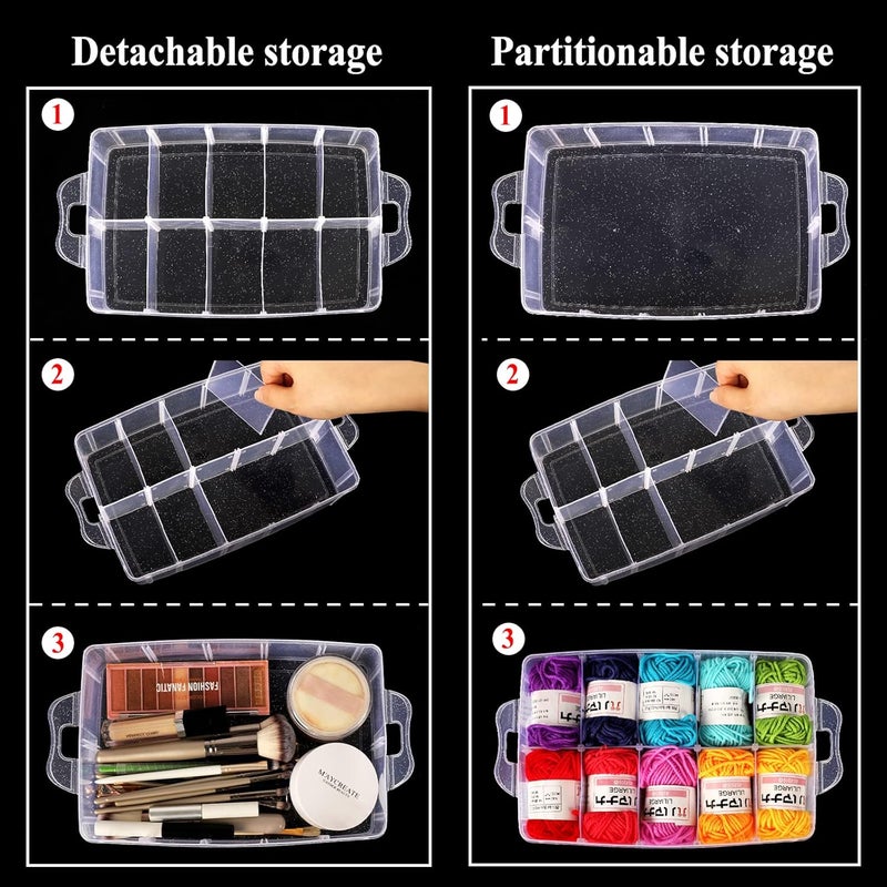 SGHUO 3-Tier Stackable Storage Container Box with Dividers-30 Compartments, Bead Organizers for Art Craft Storage, Washi Tape, Kids Toys, Jewelry, Beauty & Sewing Supplies - Image 3