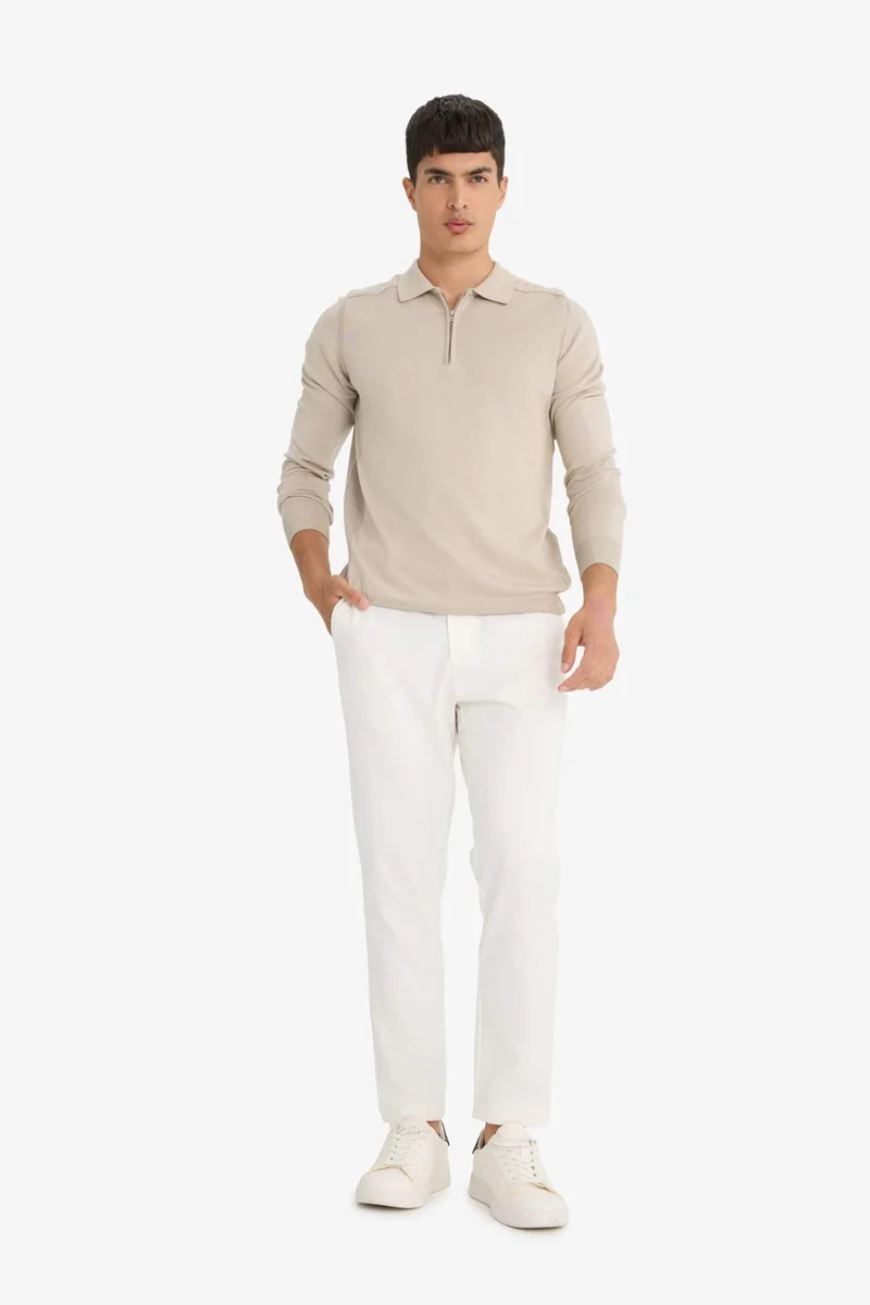 ديفاكتو Standard Fit Polo Neck Half Zip Premium Knit Pullover