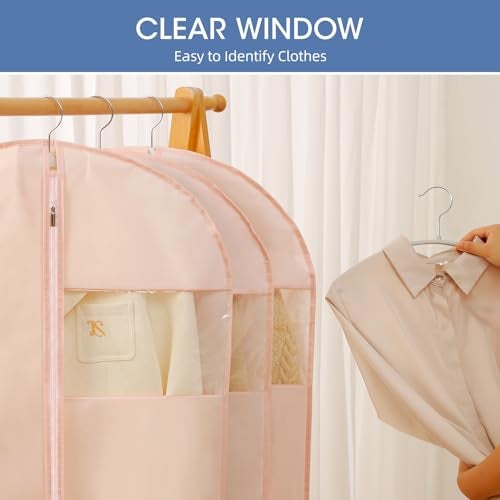 Perber 43" Suit Bags for Closet Storage and Travel, Pink Garment Bags for Hanging Clothes, Women’s Suit Cover Bags with Clear Window for Coats, Jackets, Shirts(2 Pack) - Image 3