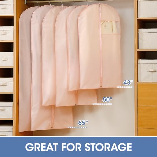Perber 43" Suit Bags for Closet Storage and Travel, Pink Garment Bags for Hanging Clothes, Women’s Suit Cover Bags with Clear Window for Coats, Jackets, Shirts(2 Pack) - Image 2