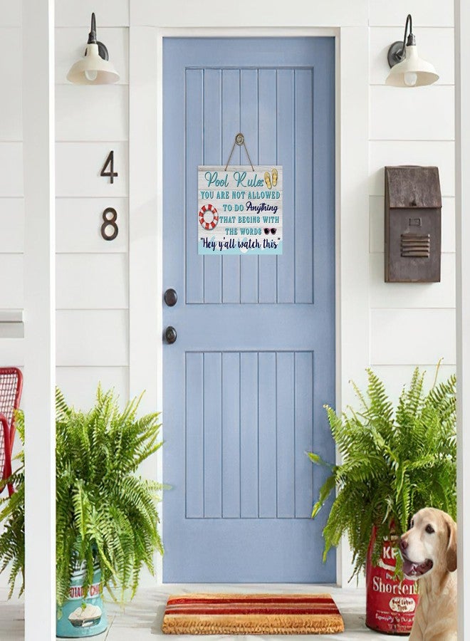 Bolisom Funny Pool Rules Front Door Sign, Farmhouse Lifebuoy Flip Flops Wooden Hanger Outdoor Outside Swimming Pool Backyard Home Decor, Beach Coastal Summer Wreath Indoor Bar Wall Hanging Decoration - Image 4