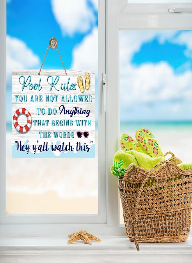 Bolisom Funny Pool Rules Front Door Sign, Farmhouse Lifebuoy Flip Flops Wooden Hanger Outdoor Outside Swimming Pool Backyard Home Decor, Beach Coastal Summer Wreath Indoor Bar Wall Hanging Decoration - Image 5