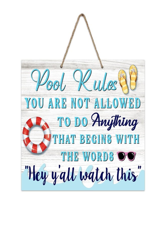 Bolisom Funny Pool Rules Front Door Sign, Farmhouse Lifebuoy Flip Flops Wooden Hanger Outdoor Outside Swimming Pool Backyard Home Decor, Beach Coastal Summer Wreath Indoor Bar Wall Hanging Decoration - Image 1