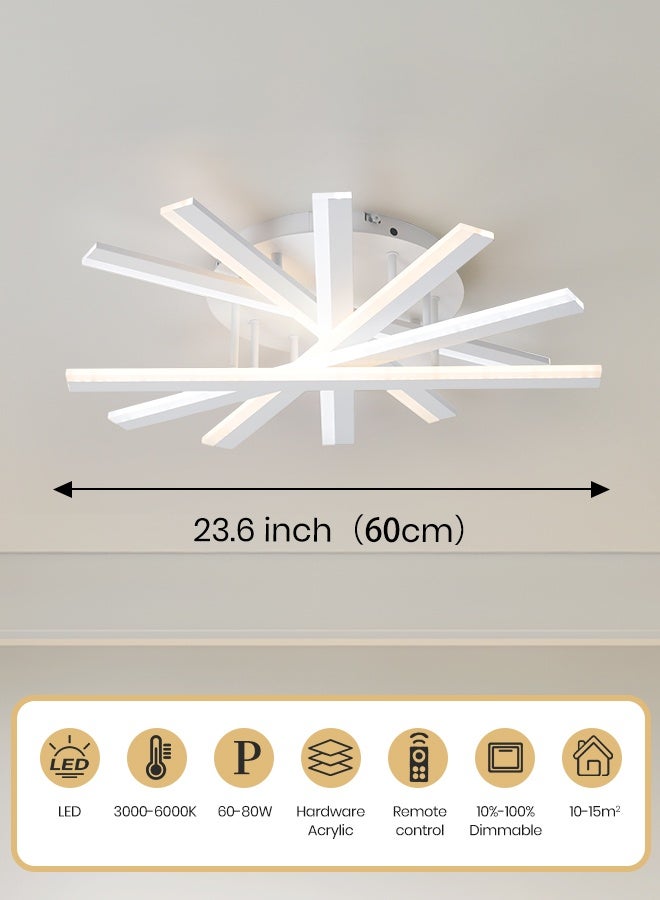 YATAI LIGHTING YATAI 60cm LED Flush Mount Ceiling Light, 60–80W Dimmable White Round Fixture with Remote, Adjustable 3000K–6000K Color, Modern LED Ceiling Lamp for Bedroom, Study, Living Room - Image 3