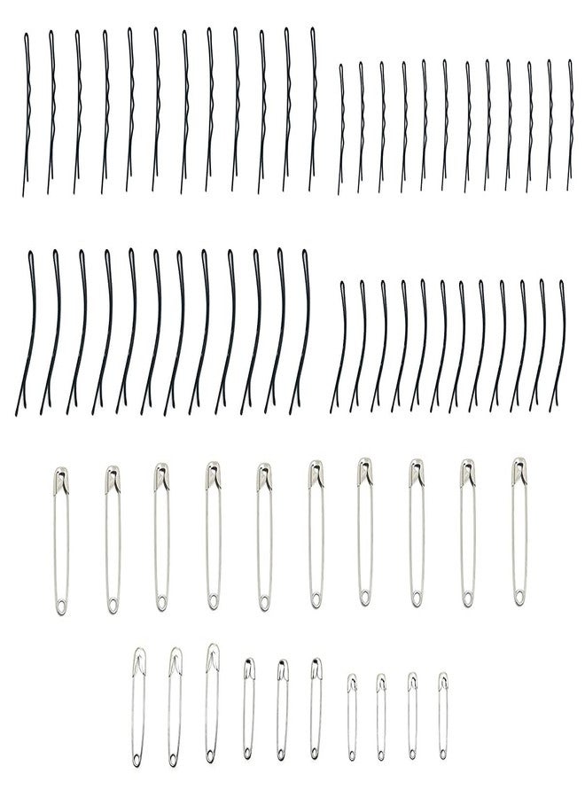 Out Of Box Combo Of 24 Bob Pin 24 Side Pin 10 Piece Big Safety Pin 10 Piece Mixed Size Safety Pins Hair Clip, Bun Clip, Hair Pin, Back Pin - Image 1