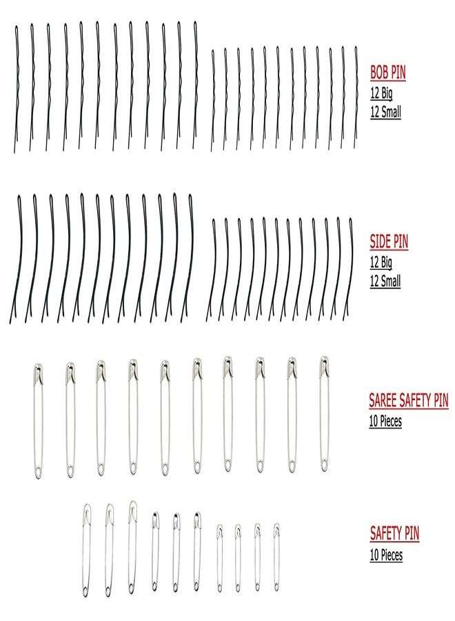 Out Of Box Combo Of 24 Bob Pin 24 Side Pin 10 Piece Big Safety Pin 10 Piece Mixed Size Safety Pins Hair Clip, Bun Clip, Hair Pin, Back Pin - Image 2
