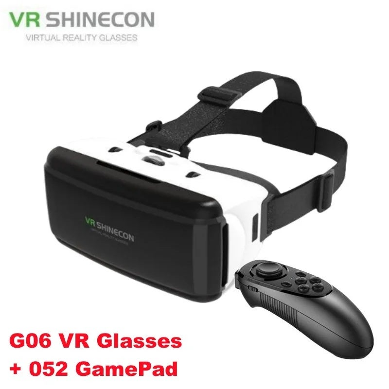 VR SHINECON Virtual Reality VR Glasses Imax Huge Screen 3D Glasses Google Cardboard Box VR Helmet for 4.5-6.53" Phone,Support Game Joysticks, G06 VR-052 Gamepad - Image 1
