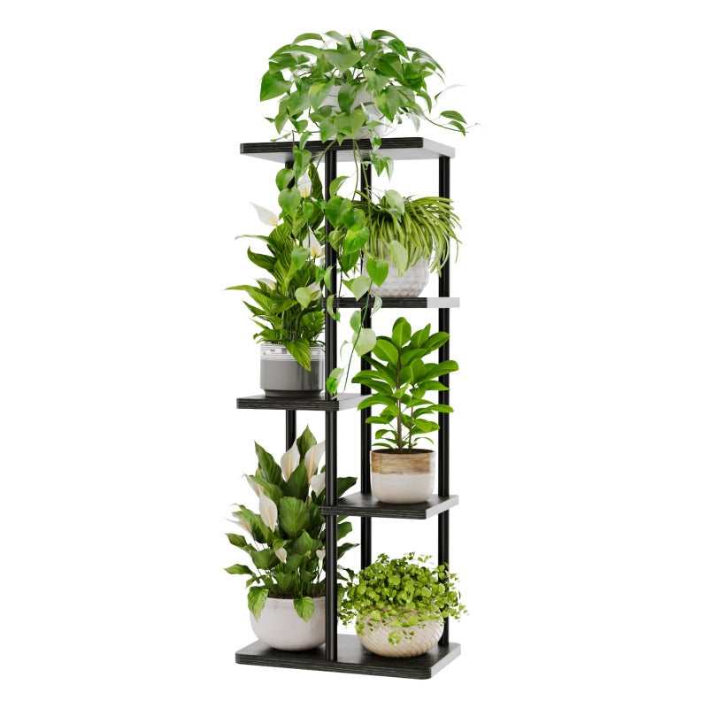 Bamworld Plant Stand Indoor Corner 5 Tier Metal Plant Shelf for Multiple Plants Tiered Flower Pot Stands for Patio Garden Balcony Living Room Bedroom Black