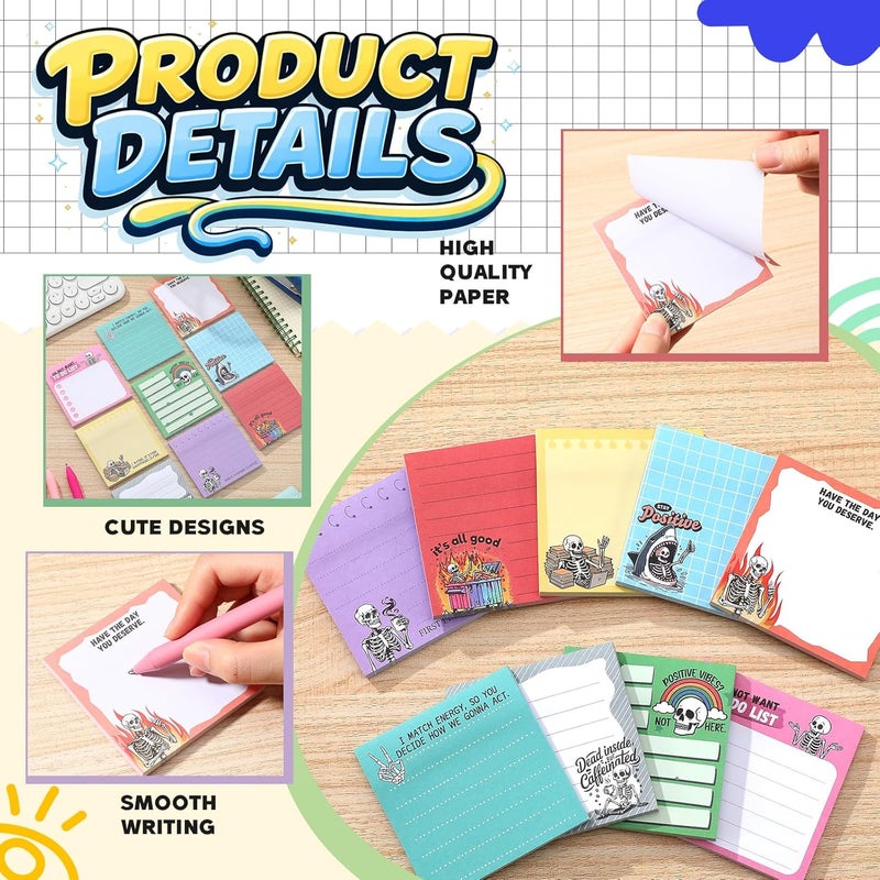 Saypacck 9 Pads Gothic Skeleton Sticky Notes 3x3 Inch Cute Self Stick Notepads Notes Adhesive Memo Pad Office Decor Gifts for Students School Teacher Meeting Office Supplies - Image 3
