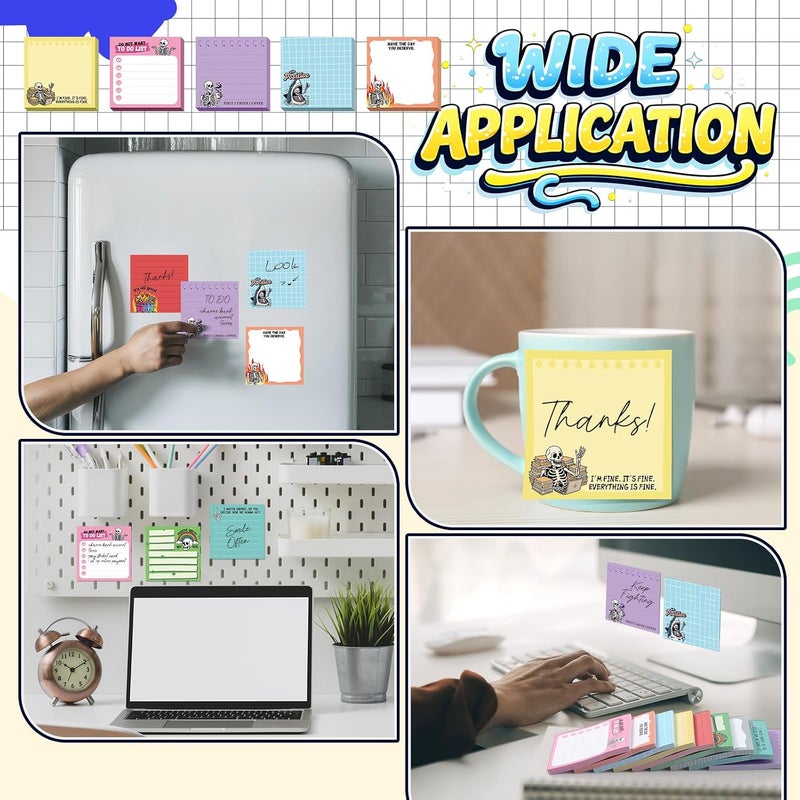 Saypacck 9 Pads Gothic Skeleton Sticky Notes 3x3 Inch Cute Self Stick Notepads Notes Adhesive Memo Pad Office Decor Gifts for Students School Teacher Meeting Office Supplies - Image 5