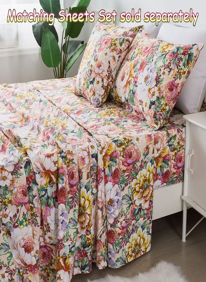 فادفاي طقم مفروشات فادفاي جاردن فلورال، مقاس كوين، قطن 100%، 600 خيط، غطاء لحاف بتصميم عتيق أنيق، لون وردي سلموني، زهور كبيرة، تصميم ريفي رومانسي، سحاب، أربطة زاوية، 3 قطع - بدون حشوة - Image 5