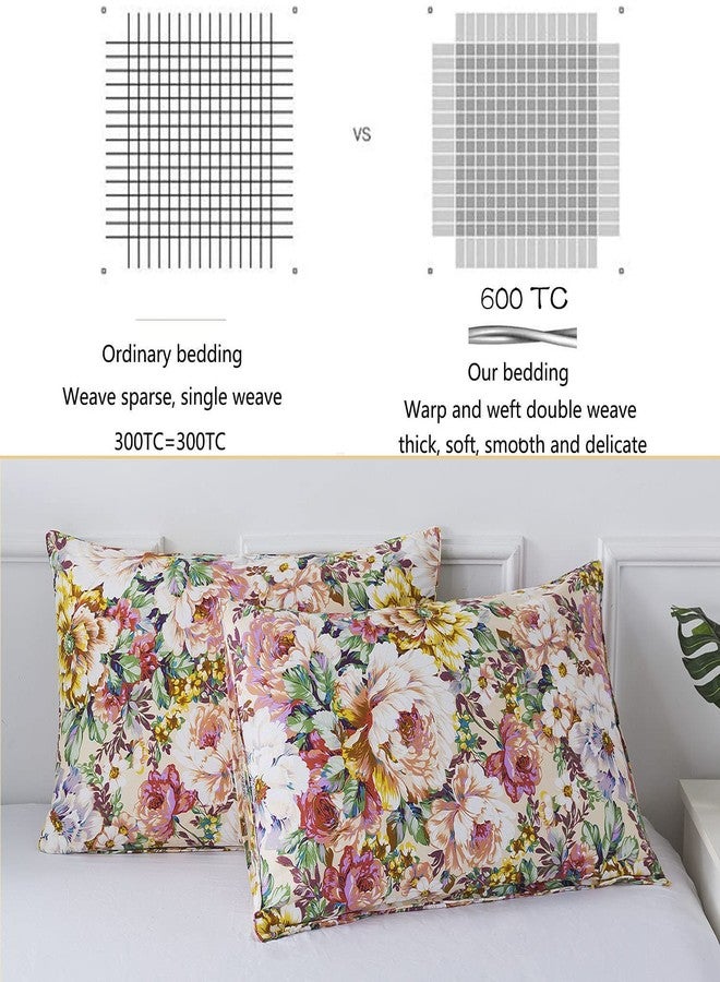 فادفاي طقم مفروشات فادفاي جاردن فلورال، مقاس كوين، قطن 100%، 600 خيط، غطاء لحاف بتصميم عتيق أنيق، لون وردي سلموني، زهور كبيرة، تصميم ريفي رومانسي، سحاب، أربطة زاوية، 3 قطع - بدون حشوة - Image 3