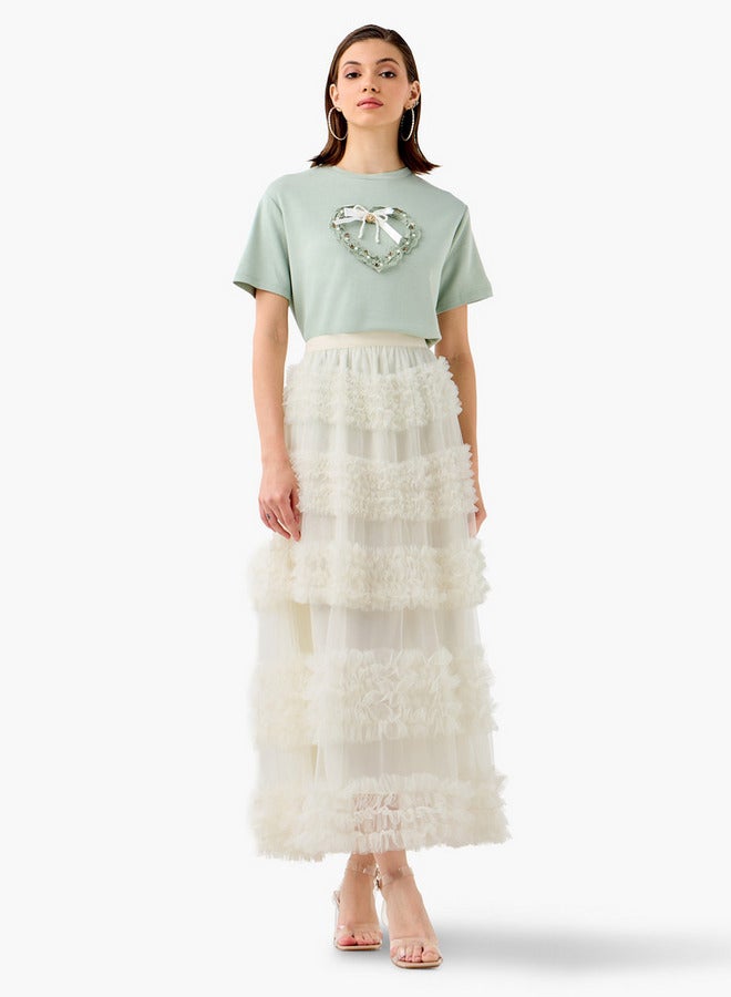 2Xtremz Heart Embroidered T-shirt with Crew Neck and Short Sleeves - Image 2