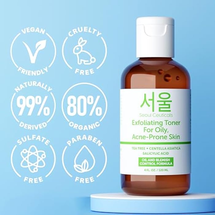 SeoulCeuticals Korean Toner for Oily Acne Prone Skin – Korean Skin Care Tea Tree Toner for Face – Facial Toner Centella Asiatica, Salicylic Acid. 4 FL OZ - Image 3