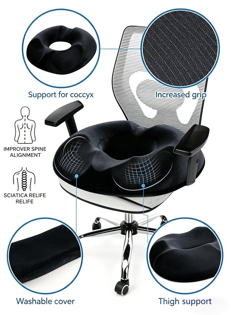Topyich Memory Foam Donut Seat Cushion, Non-Slip Coccyx Pain Relief Cushion for Office, Car, Home & Wheelchair - Image 1