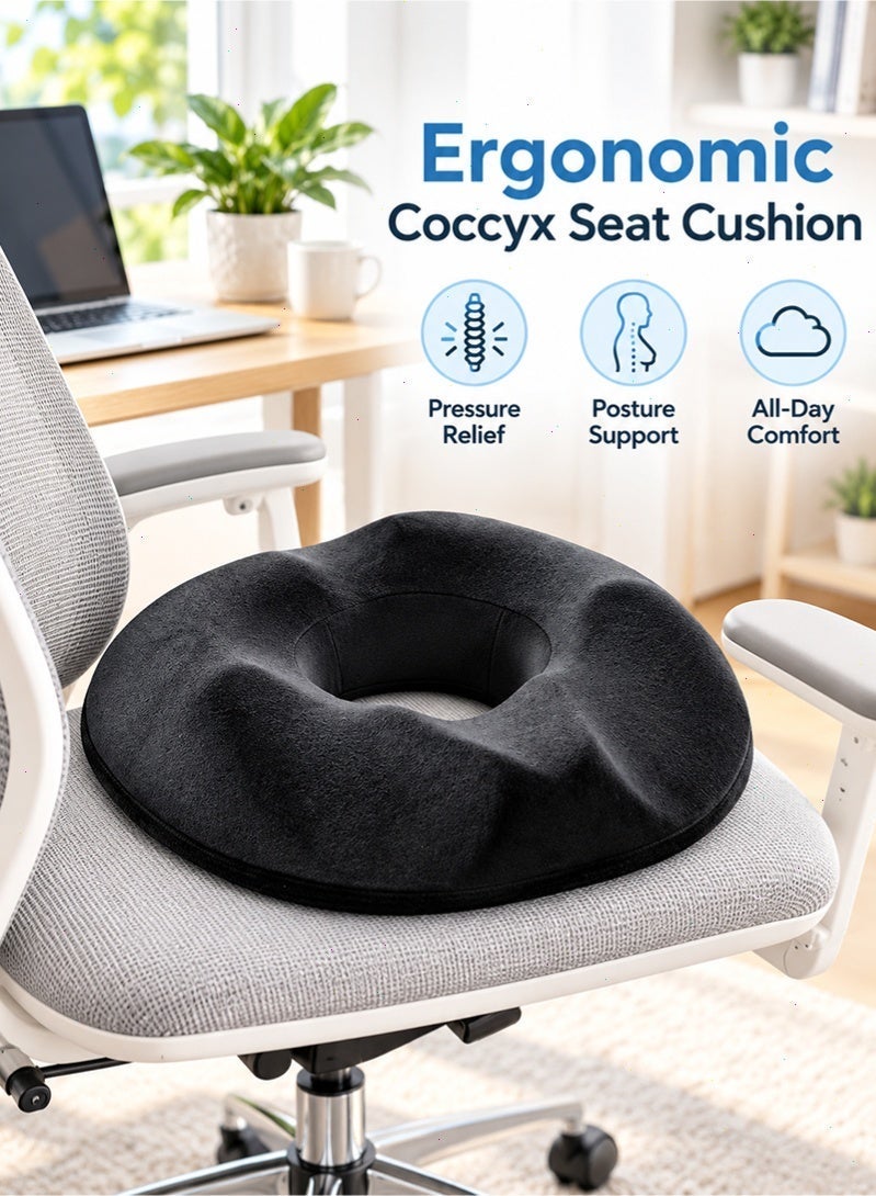 Topyich Memory Foam Donut Seat Cushion, Non-Slip Coccyx Pain Relief Cushion for Office, Car, Home & Wheelchair - Image 1