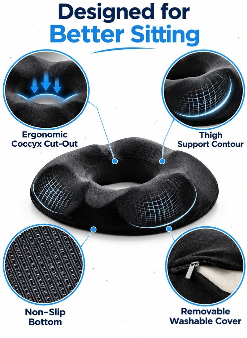 Topyich Memory Foam Donut Seat Cushion, Non-Slip Coccyx Pain Relief Cushion for Office, Car, Home & Wheelchair - Image 3