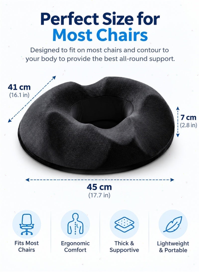 Topyich Memory Foam Donut Seat Cushion, Non-Slip Coccyx Pain Relief Cushion for Office, Car, Home & Wheelchair - Image 2