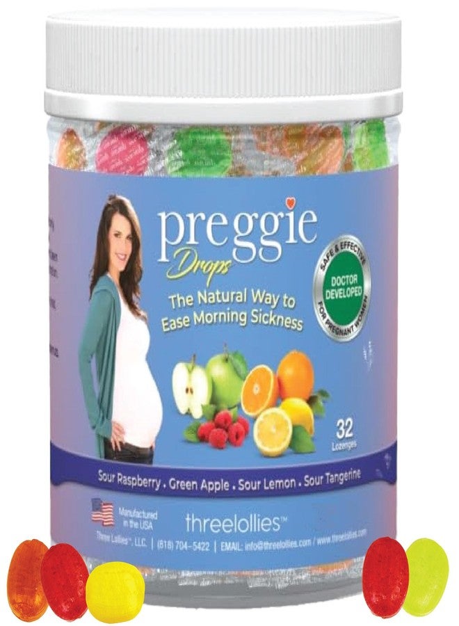 Three Lollies Preggie Pop Drops Pregnancy Nausea Relief Morning Sickness Candy with Essential Oils for Pregnant Women – Flavor Variety Pack, 32 Count - Image 1