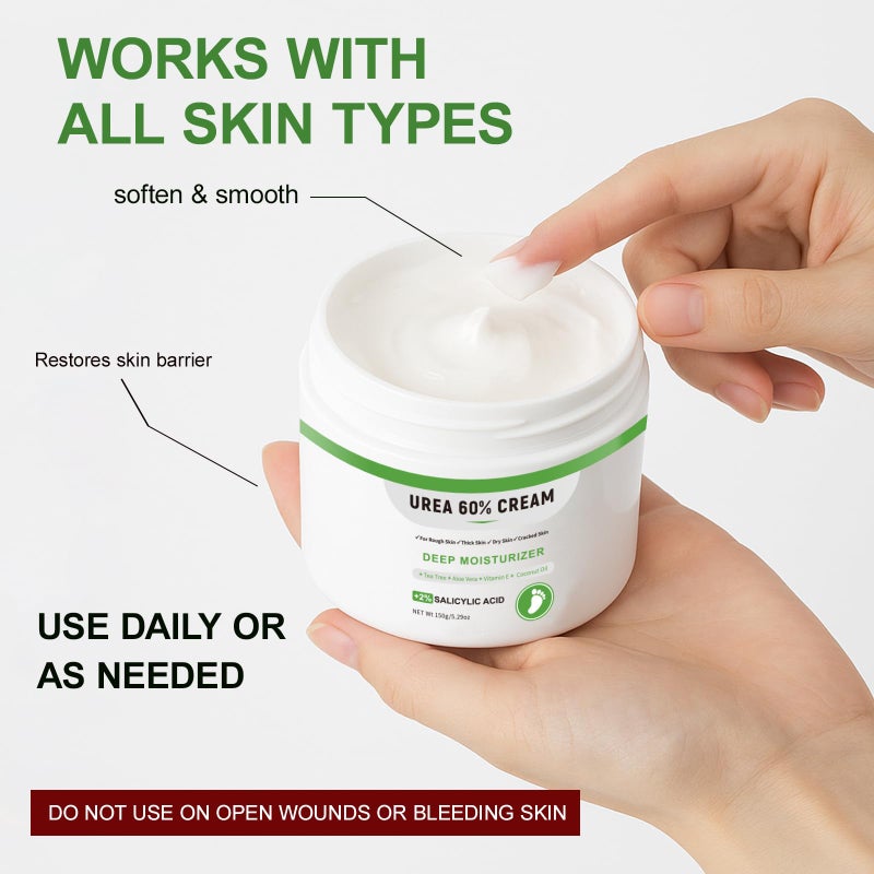 YAFUSIPE Urea Cream 60 Percent For Feet Maximum Strength Plus Salicylic Acid 2%, Tea Tree Foot Lotion For Dry Feet, Foot Cream Intensive Repair Foot Moisturizer 5.29oz - Image 5