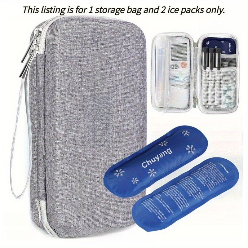 Insulated Insulin Cooling Travel Case With 2 Ice Packs Black EVA Storage Bag Secure Zipper And Pen Slot Diabetes Medicine Organizer - Image 3