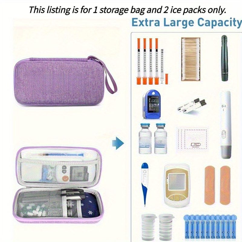 Insulated Insulin Cooling Travel Case With 2 Ice Packs Black EVA Storage Bag Secure Zipper And Pen Slot Diabetes Medicine Organizer - Image 1