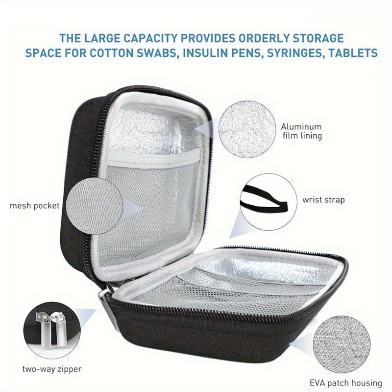 Insulated Insulin Cooling Travel Case With 2 Ice Packs Black EVA Storage Bag Secure Zipper And Pen Slot Diabetes Medicine Organizer - Image 5
