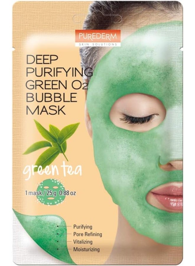 Purederm Deep Purifying Green O2 Bubble Mask Green Tea - Image 1