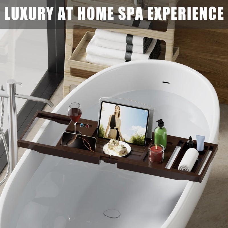 promitop Foldable Bathtub Caddy Tray for Tub,Bamboo Expandable Bath Table Trays,Premium Bathroom Accessories for New Home & Mothers Day & Birthday Gifts for Couples,Brown - Image 2